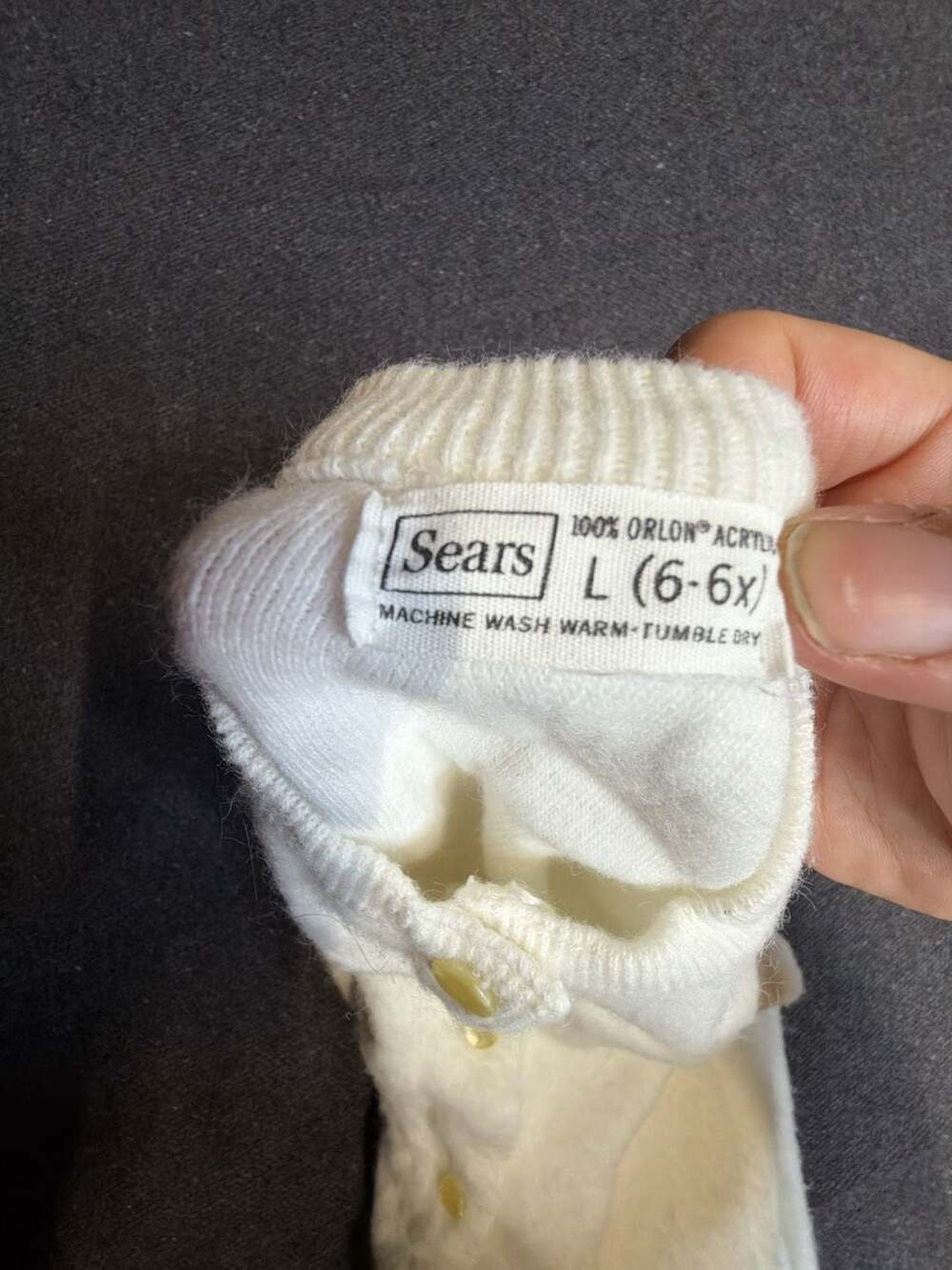 Vintage Sears Girls White Orlon Acrylic Cardigan Sweater Size L (6-6x)